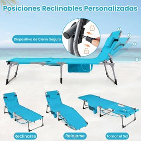 Conjunto de 2 Espreguiçadeiras de Praia Dobráveis, 166 x 60 x 35 cm, Encosto e Apoio para os Pés Ajustáveis, Azul