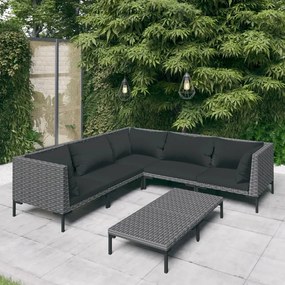 vidaXL 6 pcs conj. lounge jardim c/ almofadões vime PE cinzento-escuro