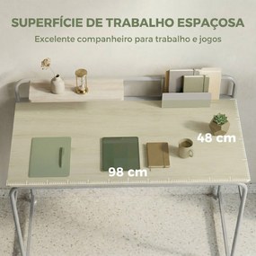 Secretária Moderna com Prateleira e Estrutura Metálica Fácil Montagem 98x48x88,5 cm Carvalho