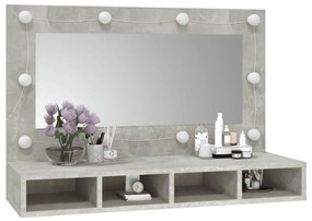 Armário espelhado com LED 90x31,5x62 cm cinzento cimento
