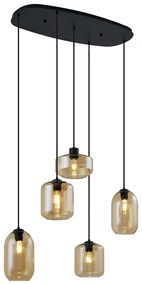 Candeeiro suspenso moderno preto com vidro âmbar 5-luzes - Sheena Moderno