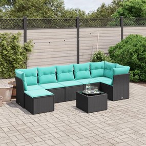 vidaXL 8 pcs conjunto de sofás p/ jardim c/ almofadões vime PE preto
