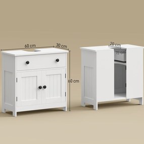 Móvel de casa de banho para lavatório (NÃO INCLUIDO) 60L x 30P x 60A cm, móvel moderno com pés, com dobradiças de fecho suave, gaveta, 2 portas, branc