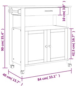 Carrinho de cozinha MONZA 84x40x90 cm madeira de pinho maciça
