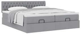 Estrutura de cama otomana com colchões tecido cinzento claro