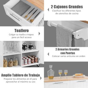 Ilha de Cozinha "Lund" – Carro de Serviço com Gavetas, Armários e Roda