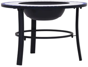 Braseira em mosaico 68 cm cerâmica azul e branco