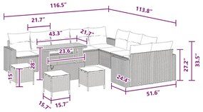 Conjunto de Sofá de Jardim de 14 Peças com Almofadas Pretas em Rattan
