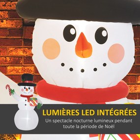 Boneco de Neve de Natal Insuflável, 120 x 80 x 180 cm, Luzes LED, Branco