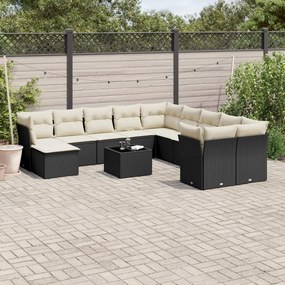 12 pcs conjunto de sofás de jardim c/ almofadões vime PE preto