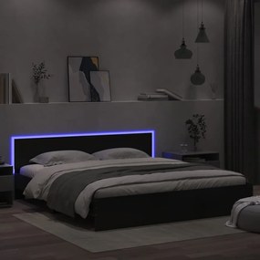 vidaXL Estrutura de cama com cabeceira e luzes LED 200x200 cm preto