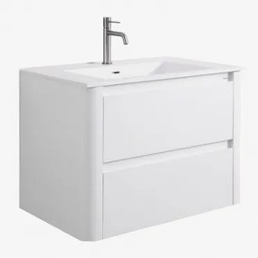 Conjunto De Móvel De Casa De Banho Suspenso 80x50 Cm Em Madeira Com Lavatório Integrado Egerton Branco & Sem Espelho & - Sklum
