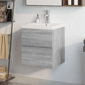 Armário lavatório + lavatório embutido madeira sonoma cinza