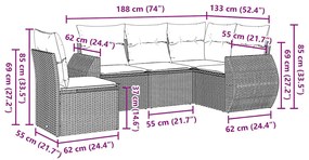 5 pcs conj. sofás jardim c/ almofadões vime PE cinzento-claro