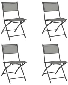 Cadeiras de exterior dobráveis 4 pcs aço e textilene cinzento