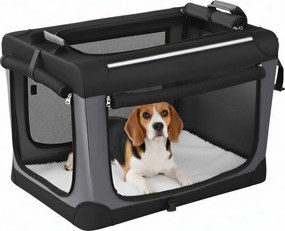 Caixa de transporte para cães pequenos, bolsa dobrável para cães com portas e bolsos em tecido de malha, viagens 60 x 42 x 42 cm preto