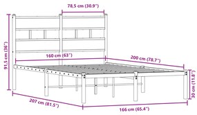 Estrutura de cama sem colchão 160x200 cm metal carvalho fumado