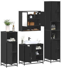 vidaXL 4 pcs conjunto móveis casa de banho derivados de madeira preto