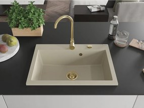 Mexen Elix lavatório de cozinha em granito de 1 cuba 700 x 500 mm, bege, sifão dourado - 6526701005-69-G