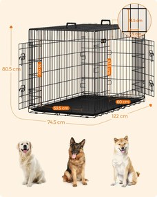 Gaiola para cães com 2 portas Com divisória amovível 122 x 74,5 x 80,5 cm Preto