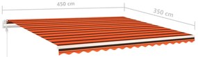 Toldo retrátil manual com postes 4,5x3,5 m laranja e castanho