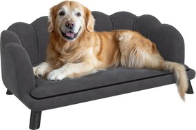Cama para cães e gatos com design contemporâneo em forma de concha, dimensões: 98 C x 60 L x 35 A cm, almofada macia em veludo cinzento