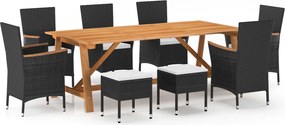 vidaXL 9 pcs conjunto de jantar para jardim preto