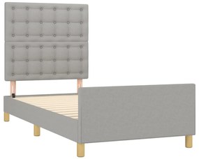 Estrutura de cama c/ cabeceira tecido cinza-claro 90x200 cm