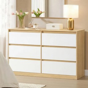 Cómoda , com 6 gavetas, 119,4 x 40 x 75 cm amarelo-amêndoa e branca