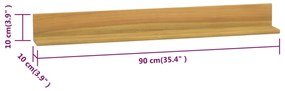 Prateleiras de parede 2 pcs 90x10x10 cm madeira de teca maciça