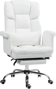 HOMCOM Cadeira de escritório ergonômica, ajustável em altura 48-56 cm, encosto reclinável, apoio para os pés, Branco | Aosom Portugal