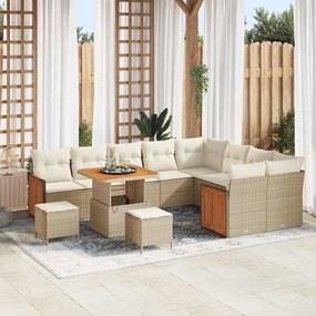 Conjunto de Sofá de Jardim de 12 Peças com Almofadas Bege Rattan Acácia