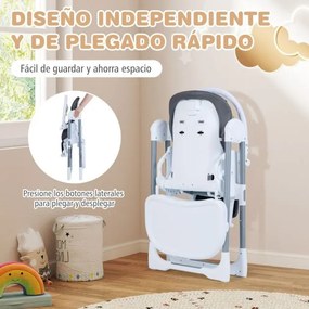 Cadeira alta dobrável para bebés portátil dobrável para bebés e crianças com altura ajustável Encosto reclinável Apoio para os pés Arnês cinzento escu