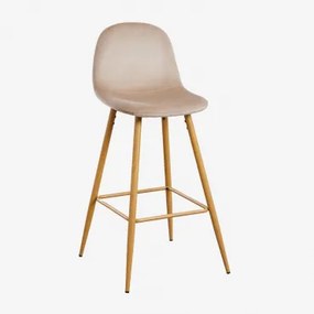Pack De 2 Bancos Altos Em Veludo Glamm Castanho Trigo & Madeira Natural & ↑75 Cm - Sklum