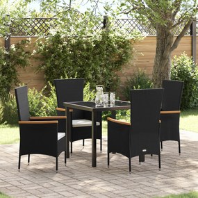 vidaXL Conjunto de Jantar de Jardim de 5 Peças com Almofadas de Vime Poli Preto