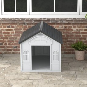 PawHut Casa para Cães 84,2x98,2x82 cm Casa para Cães com Janelas e Tet