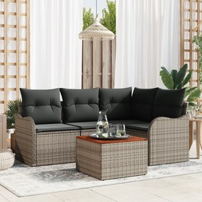 vidaXL Conjunto de Sofá de Jardim com 5 Peças e Almofadas Cinza em Rattan Sintético e Acácia