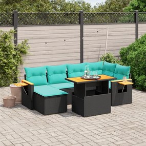 vidaXL 7 pcs conjunto de sofás p/ jardim c/ almofadões vime PE preto