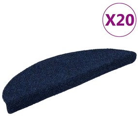 vidaXL Tapetes de escada autoadesivos 20 peças 56x17x3 cm azul-marinho semicircular
