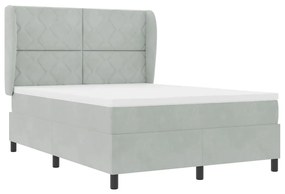 Cama com estrado e colchão cinza claro 140 x 200 cm em veludo