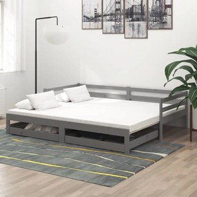vidaXL Estrutura sofá-cama de puxar 2x(90x200) cm pinho maciço cinza