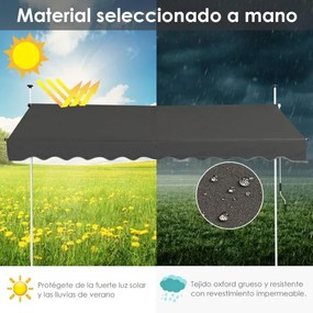 Toldo para terraço exterior 350 x 125 cm ajustável em altura 2-3 m com manivela manual e toldo manual resistente às intempéries para jardim e varanda