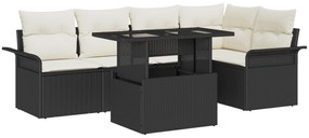 Conjunto de Sofás de Jardim vidaXL de 6 Peças com Almofadas Preto Rattan Poliéster