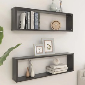 vidaXL Prateleiras parede forma de cubo 2pcs contr. 100x15x30 cm cinza