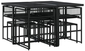 9 pcs conjunto de jantar para jardim vime PE preto