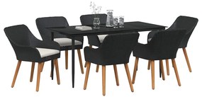 Conjunto de Jantar de Jardim 7 Peças Preto de Rattan Sintético