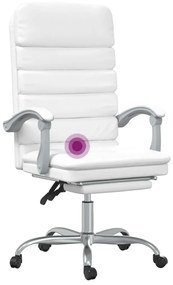 Cadeira escritório massagens reclinável couro artificial branco