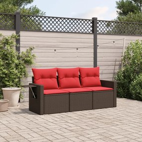vidaXL 3 pcs conjunto sofás de jardim com almofadões vime PE castanho