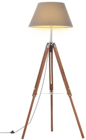 Candeeiro de chão tripé 141 cm teca maciça castanho mel/cinza