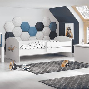 Cama infantil escavadora branca LUK 160x80 com grades - colchão e estrado incluído